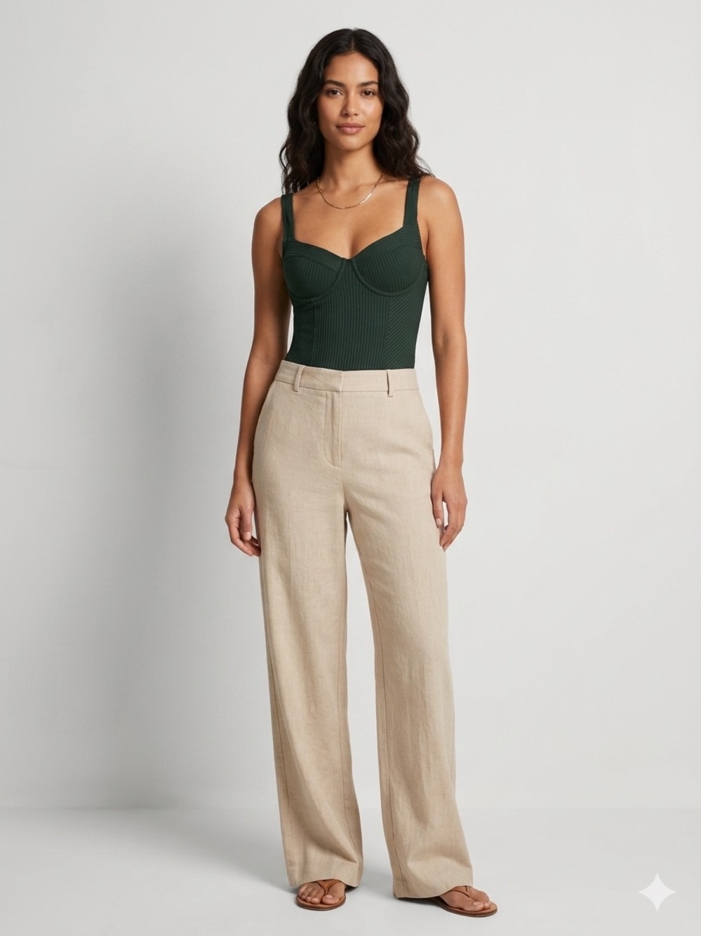 Iris Sleeveless Green Ribbed Bodysuit